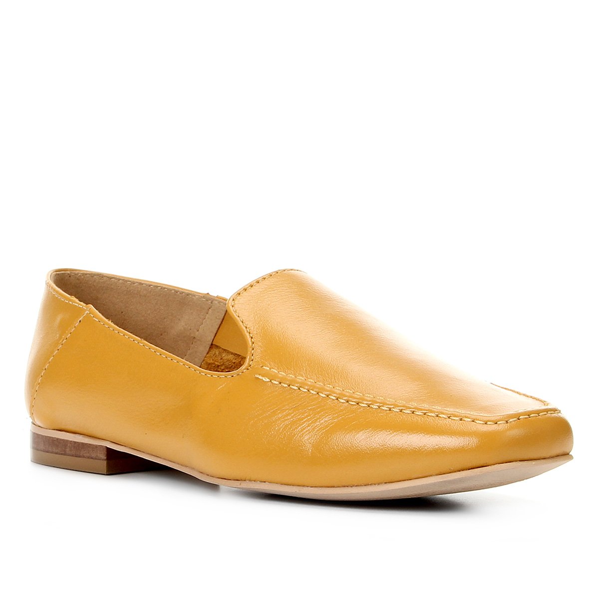 Mocassim Couro Shoestock Loafer Feminino - Mostarda Menor preço em Mocassim Couro Shoestock Loafer Feminino - Mostarda