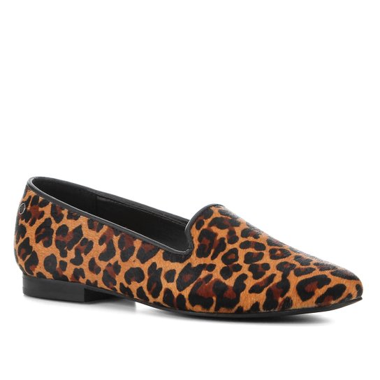 Mocassim Couro Shoestock Loafer Leopard - Caramelo+Preto