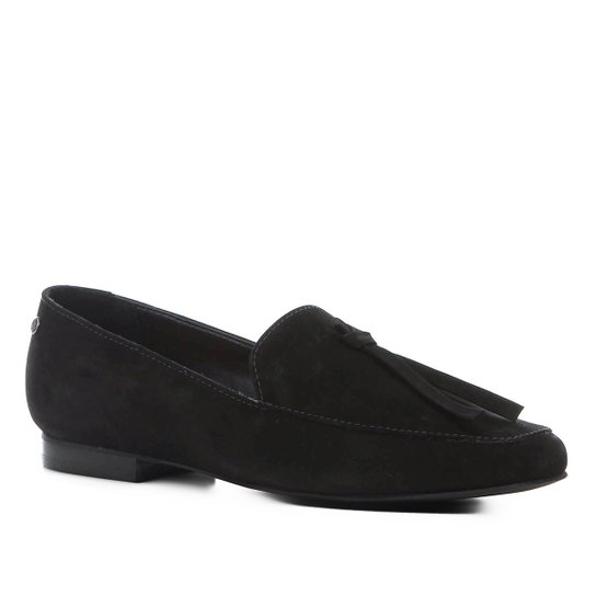 Mocassim Couro Shoestock Loafer Nobuck Feminino - Preto