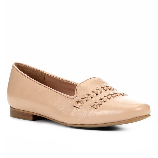 Mocassim Couro Shoestock Tiras Transpassadas Feminino - Nude