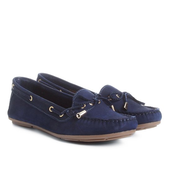 Mocassim Couro Shoestock Tradicional Feminino - Marinho
