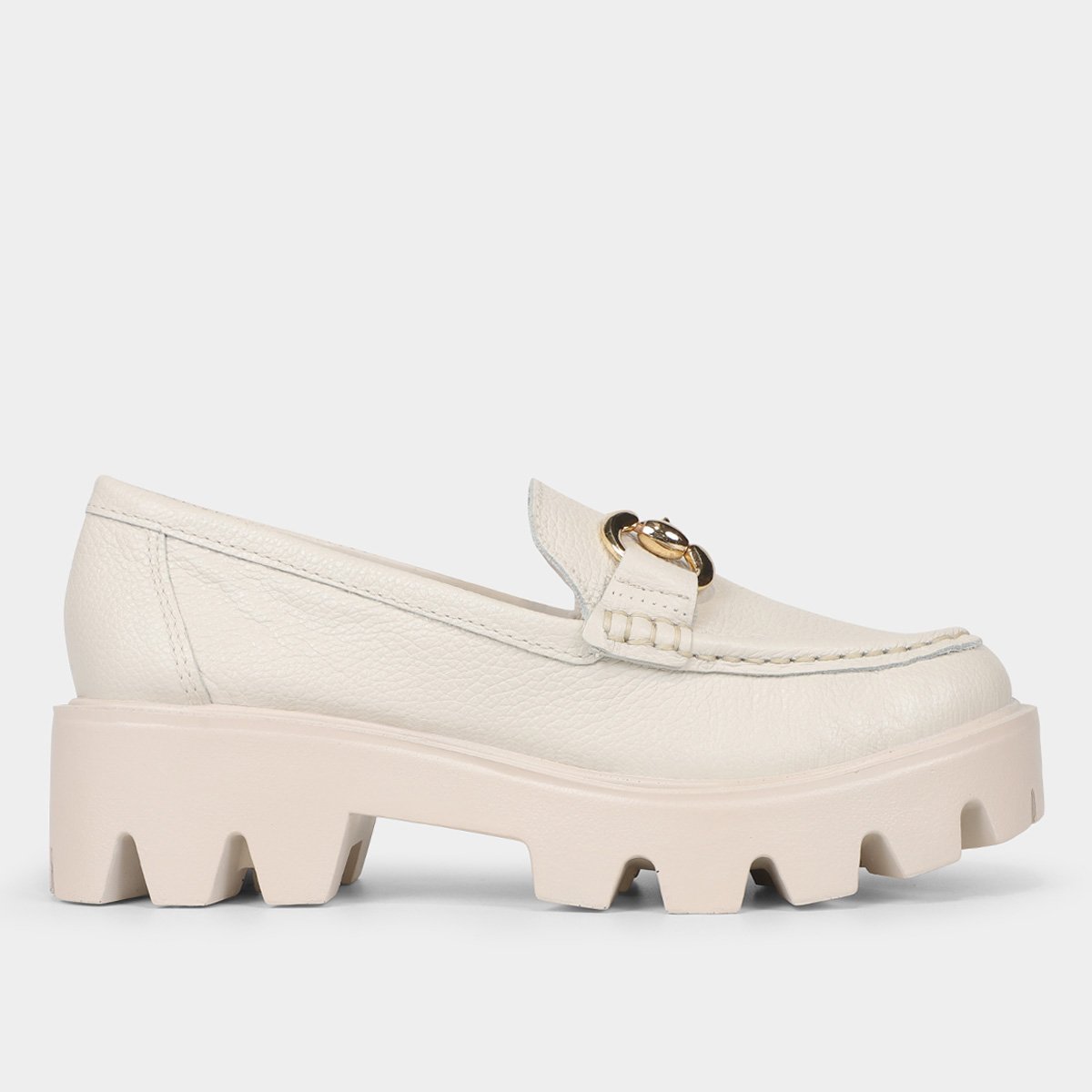 Mocassim Couro Shoestock Tratorado Bridão Feminino - Off White Menor preço em Mocassim Couro Shoestock Tratorado Bridão Feminino - Off White