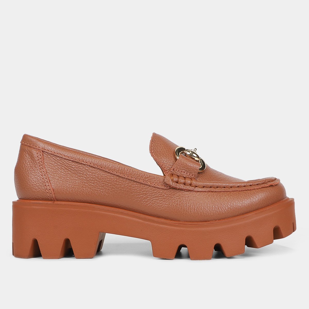 Mocassim Couro Shoestock Tratorado Bridão Feminino - Caramelo Menor preço em Mocassim Couro Shoestock Tratorado Bridão Feminino - Caramelo