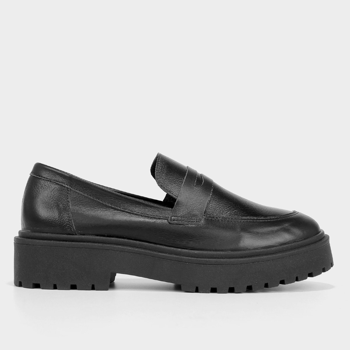 Mocassim Couro Shoestock Tratorado Feminino - Preto Menor preço em Mocassim Couro Shoestock Tratorado Feminino - Preto