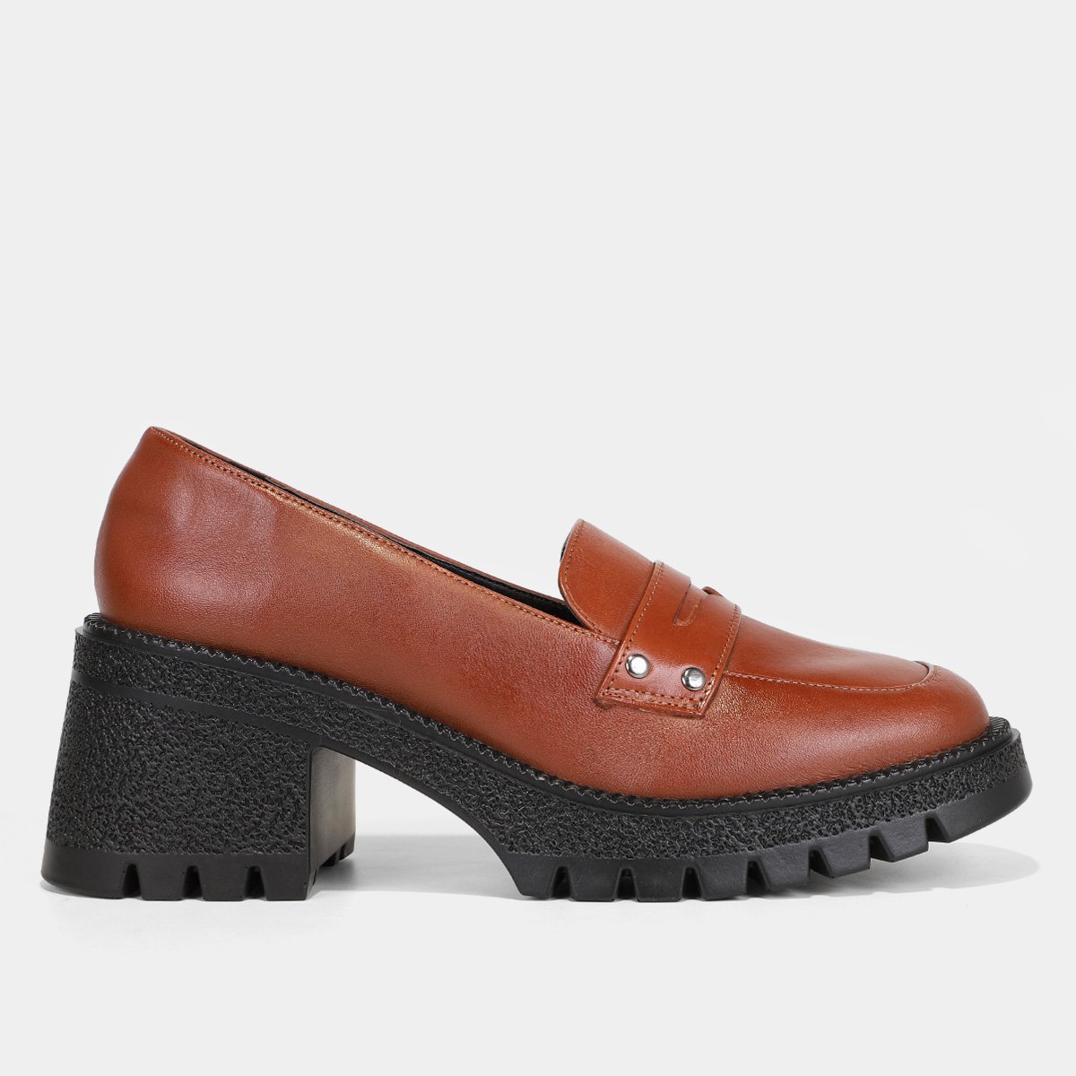 Mocassim Couro Shoestock Tratorado Salto Médio Feminino Menor preço em Mocassim Couro Shoestock Tratorado Salto Médio Feminino