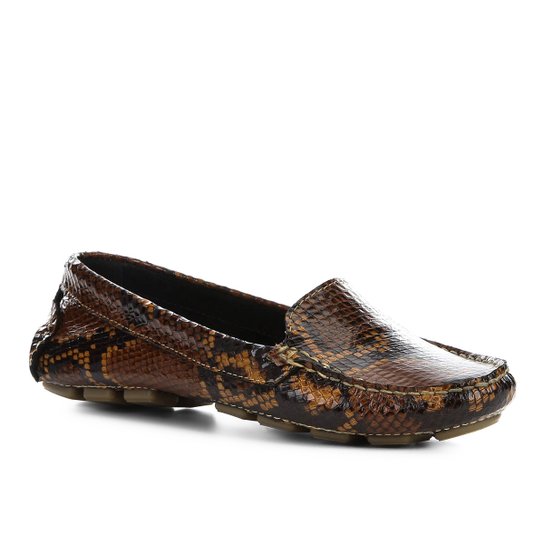 Mocassim Couro Shoestock Wild Snake Feminino - Caramelo
