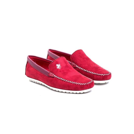 Mocassim Dockside Sapato Bordado Cavalaria Camurça DMT Masculino - Bordô