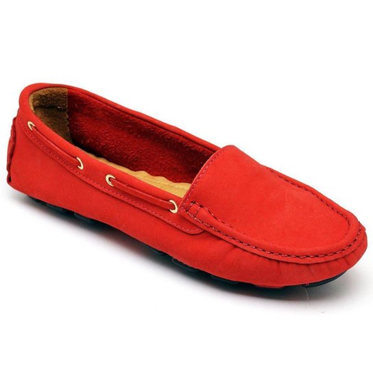 Mocassim Drive Casual Couro - Feminina - Vermelho