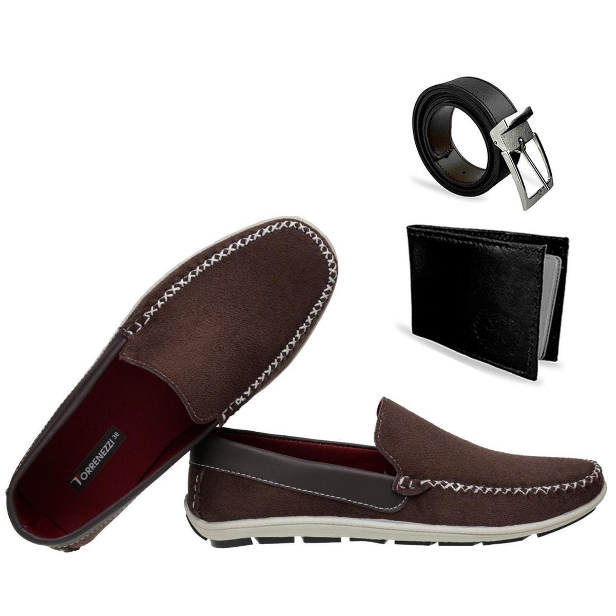 Mocassim Drive Masculino Camurça Casual Leve Macio + Carteira + Cinto - Café Menor preço em Mocassim Drive Masculino Camurça Casual Leve Macio + Carteira + Cinto - Café