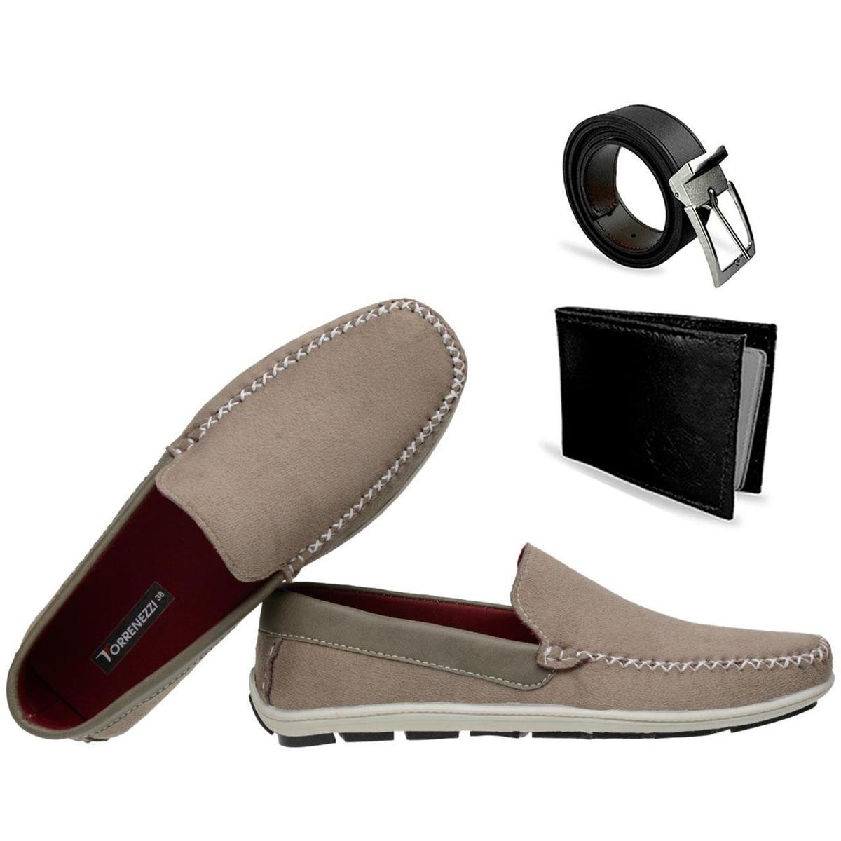 Mocassim Drive Masculino Camurça Casual Leve Macio + Carteira + Cinto - Bege Menor preço em Mocassim Drive Masculino Camurça Casual Leve Macio + Carteira + Cinto - Bege
