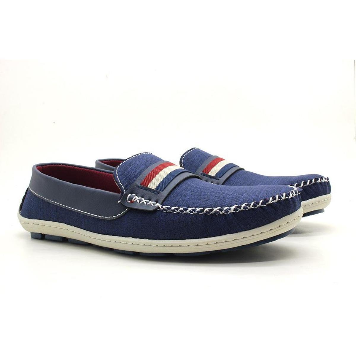 Mocassim em Tecido Masculino Costura Manual e Detalhe Gravata em Gorgorão -  Azul | Zattini