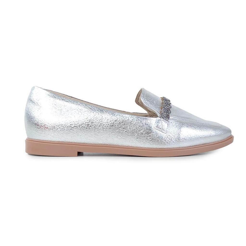 Mocassim Feminino Bebecê Craquelet Prata Cristal - T1118