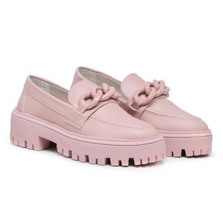 Mocassim Feminino Casual Loafer Dz Sola Alta Tratorado Corrente Leve Conforto