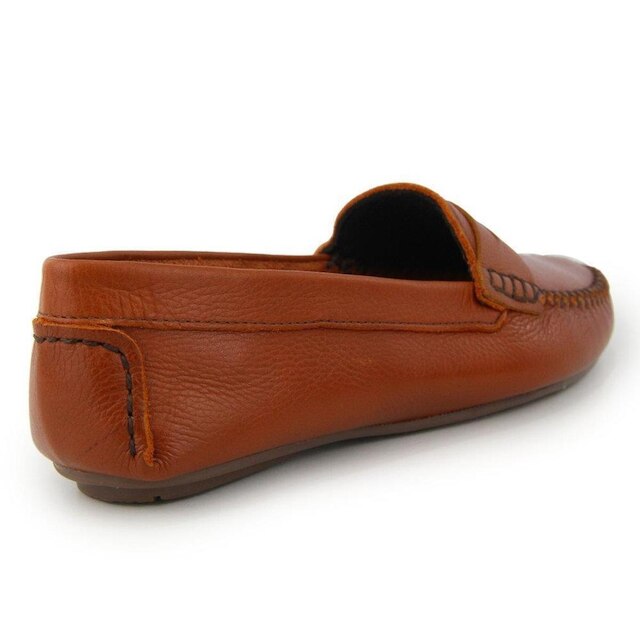 Mocassim Feminino Couro Casual Confortável Liso Solado Reto
