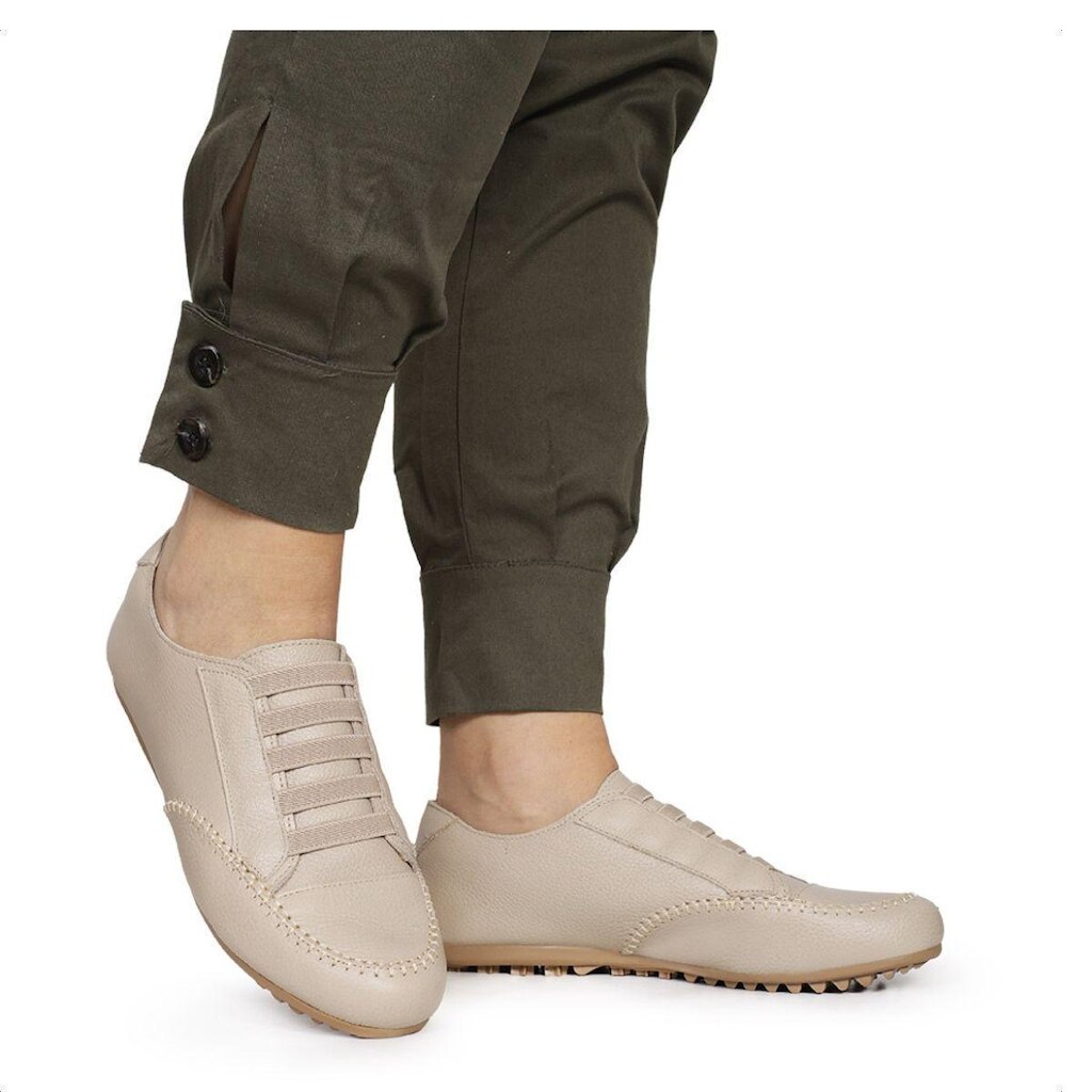 Mocassim Feminino Couro Confort Sem Cadarço Com Elástico Sem Salto Mocacin Sapatenis