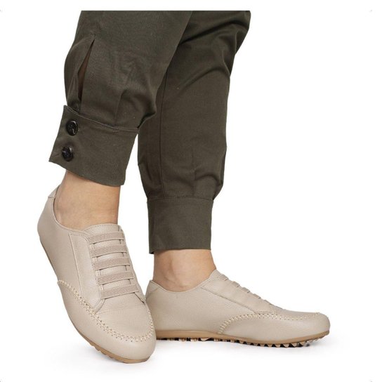 Mocassim Feminino Couro Confort Sem Cadarço Com Elástico Sem Salto