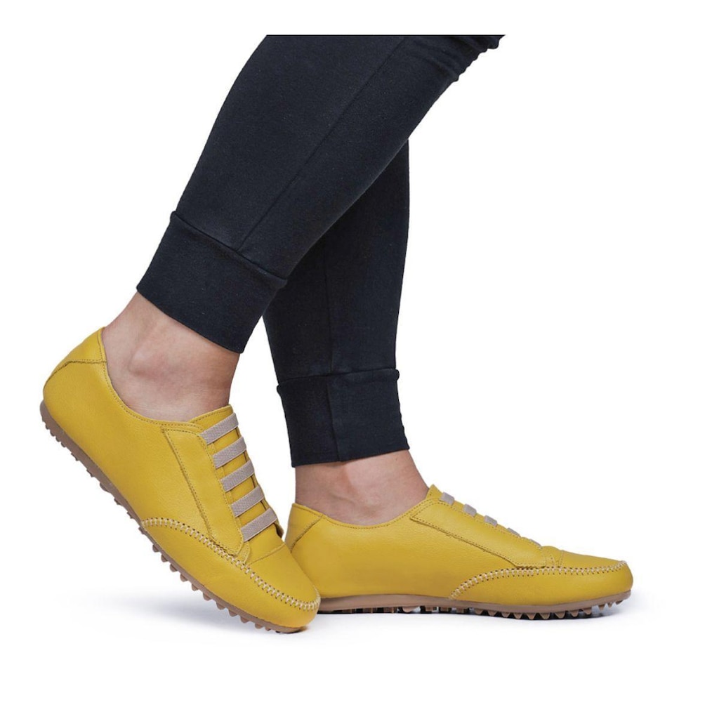 Mocassim Feminino Couro Confort Sem Cadarço Com Elástico Sem Salto Mocacin Sapatenis