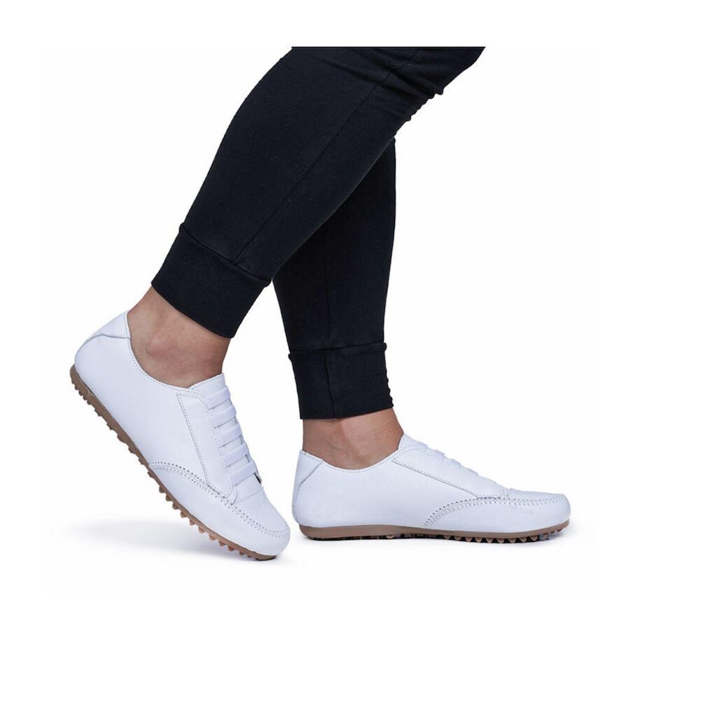 Mocassim Feminino Couro Confort Sem Cadarço Com Elástico Sem Salto mocacin
