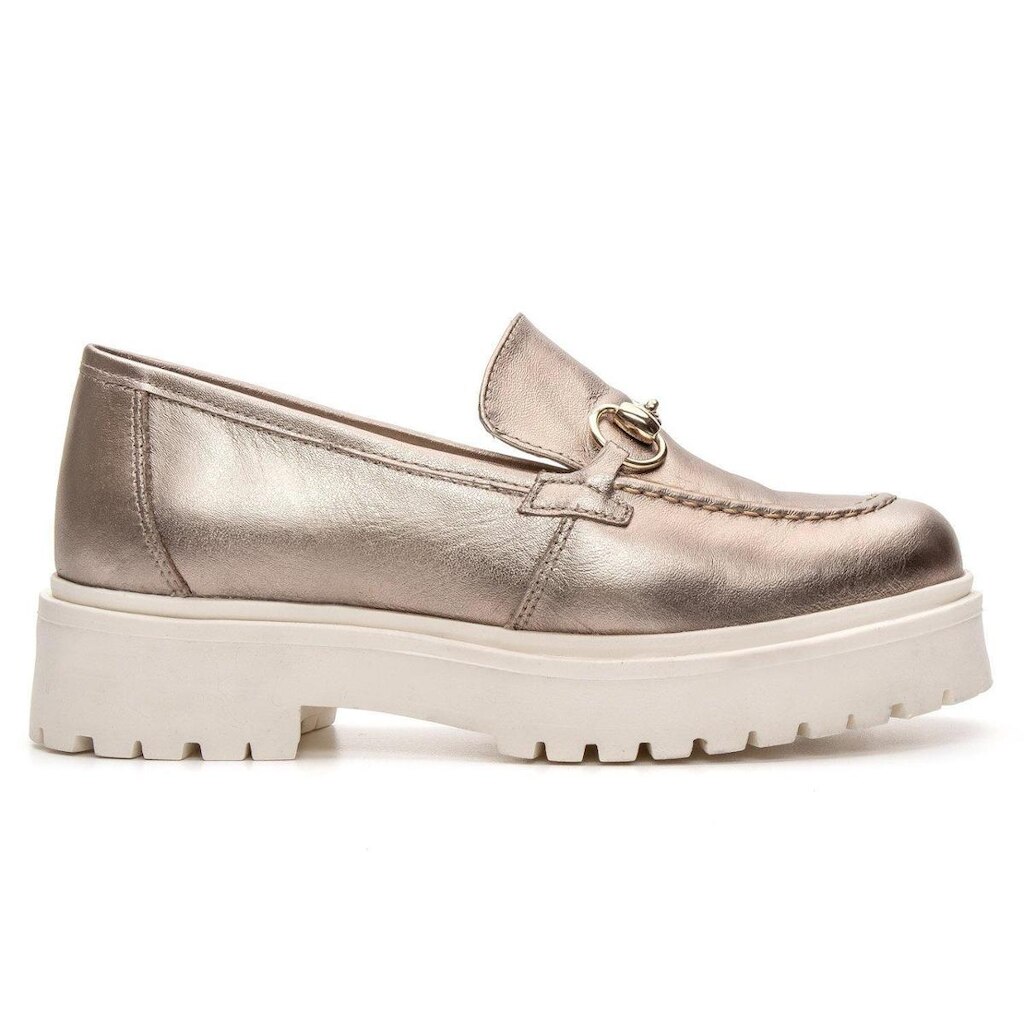 Mocassim Feminino Dourado Tratorado Em Couro 0438