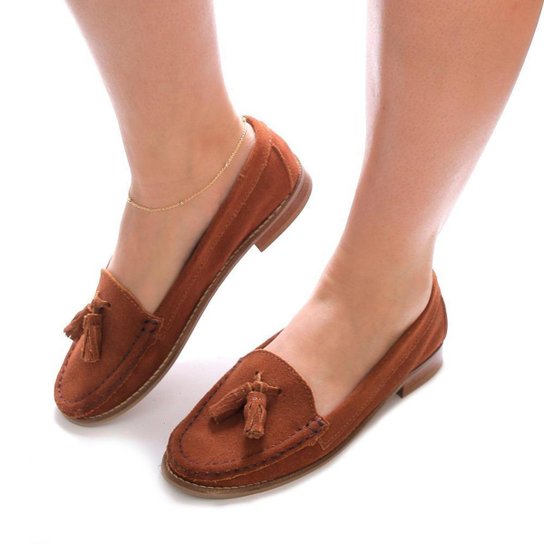 Mocassim Feminino Em Couro - Caramelo