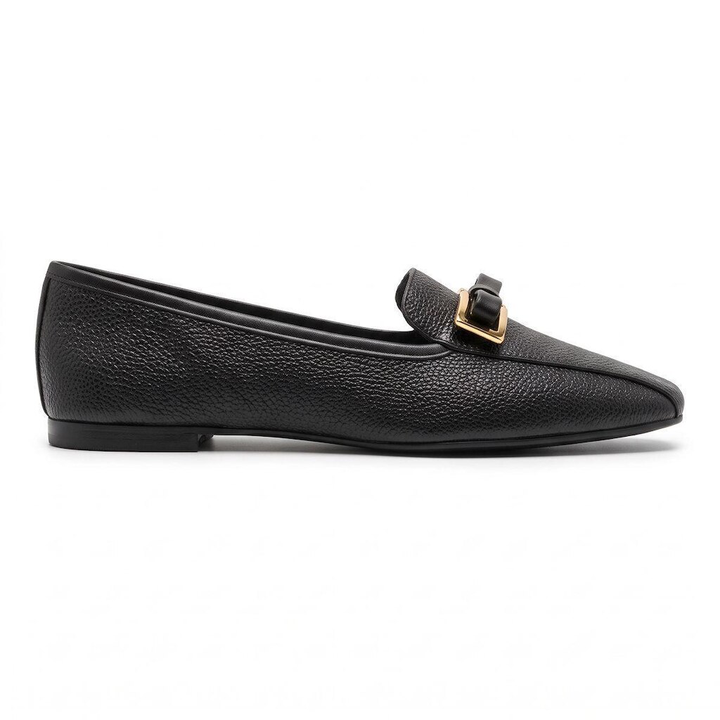Mocassim Feminino Giulia Domna Couro Bico Quadrado Laço 142.091/262-01 Preto
