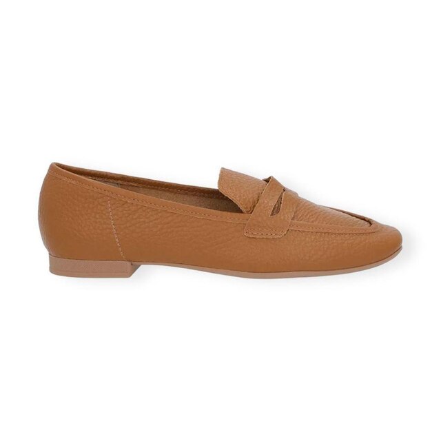 Mocassim Feminino Loafer Couro Bico Quadrado Marrom