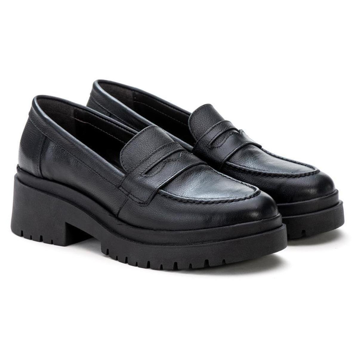 Mocassim Feminino Tratorado Couro Moderno Conforto - Preto Menor preço em Mocassim Feminino Tratorado Couro Moderno Conforto - Preto