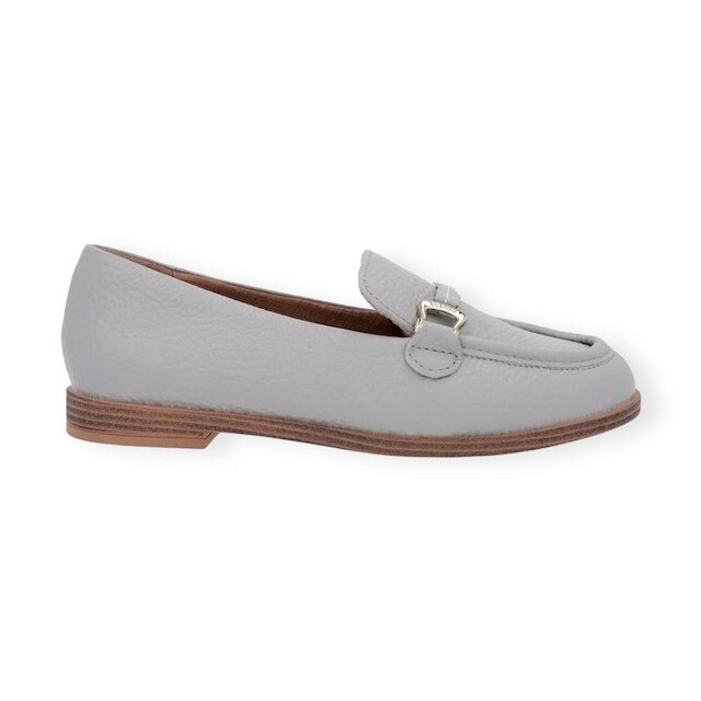 Mocassim Feminino Usaflex Couro Bridão Bico Redondo Cinza