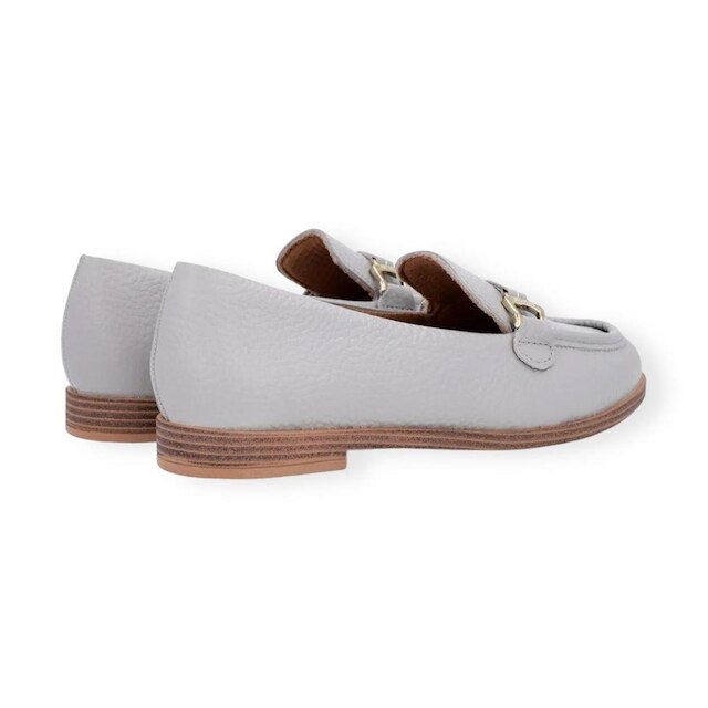 Mocassim Feminino Usaflex Couro Bridão Bico Redondo Cinza