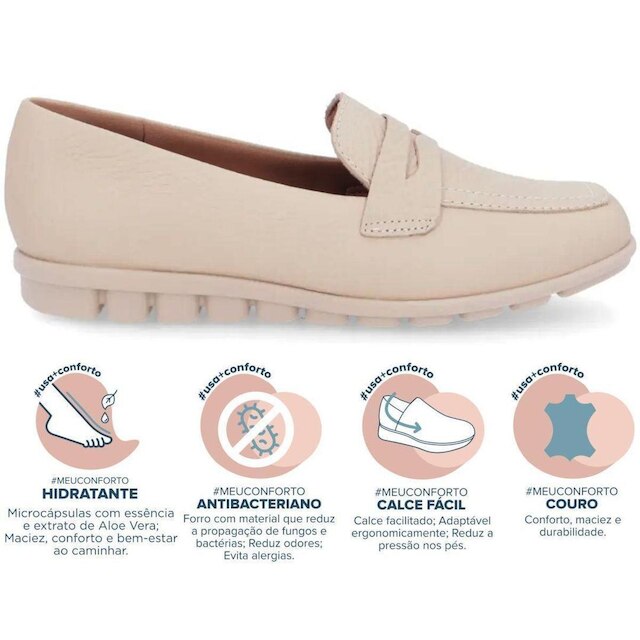 Mocassim Loafer Feminino Couro Usaflex Baixo Confort