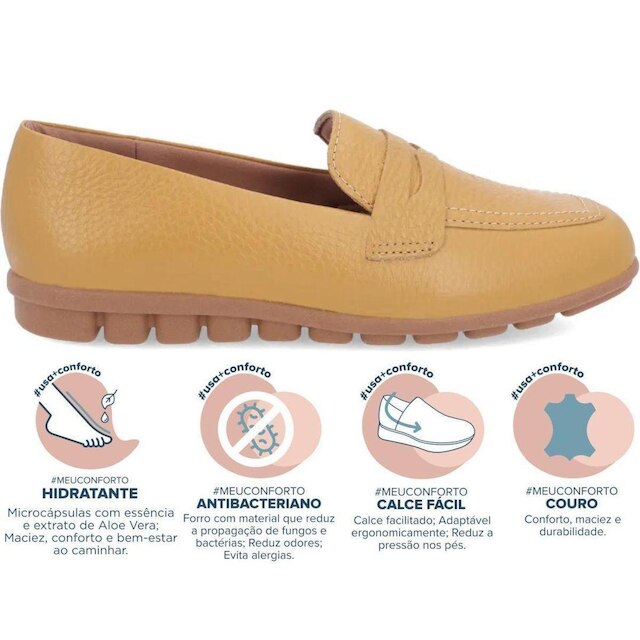 Mocassim Loafer Feminino Couro Usaflex Baixo Confort