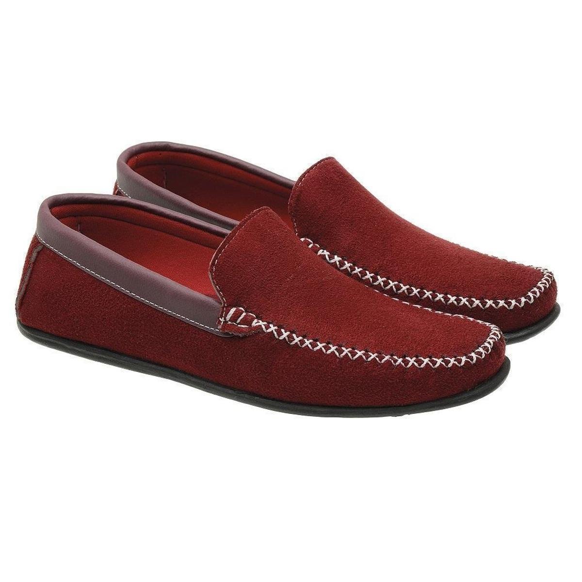 Mocassim Masculino Camurça Bico Quadrado Conforto Leve Macio - Vermelho |  Zattini