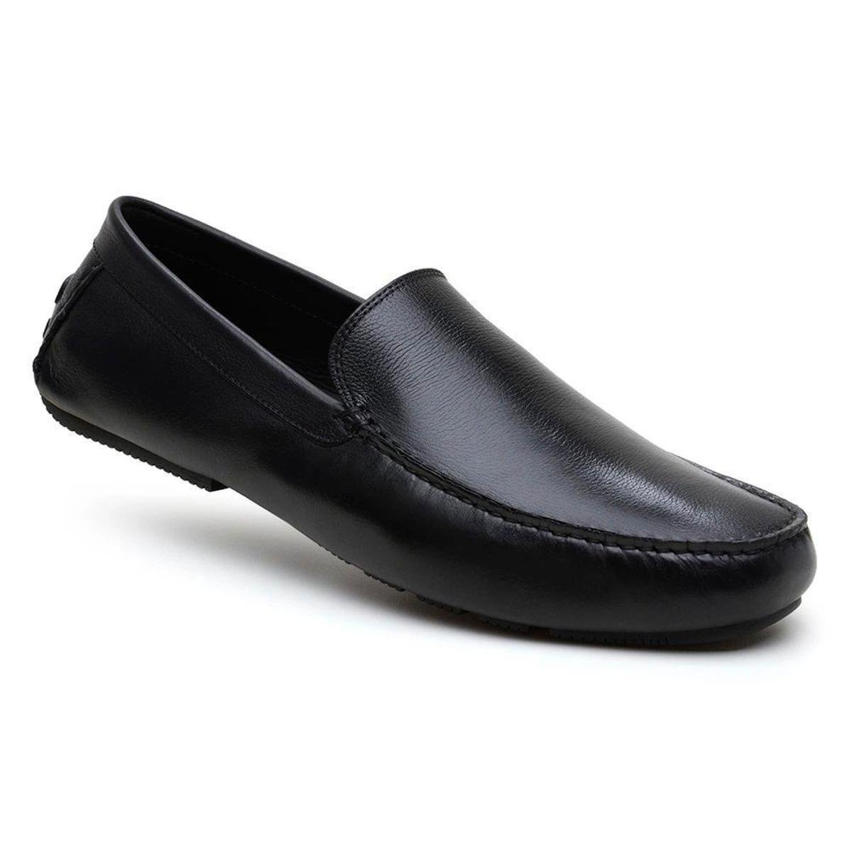 Mocassim Masculino Couro Drive Liso Confortável Dia aDia - Preto | Zattini