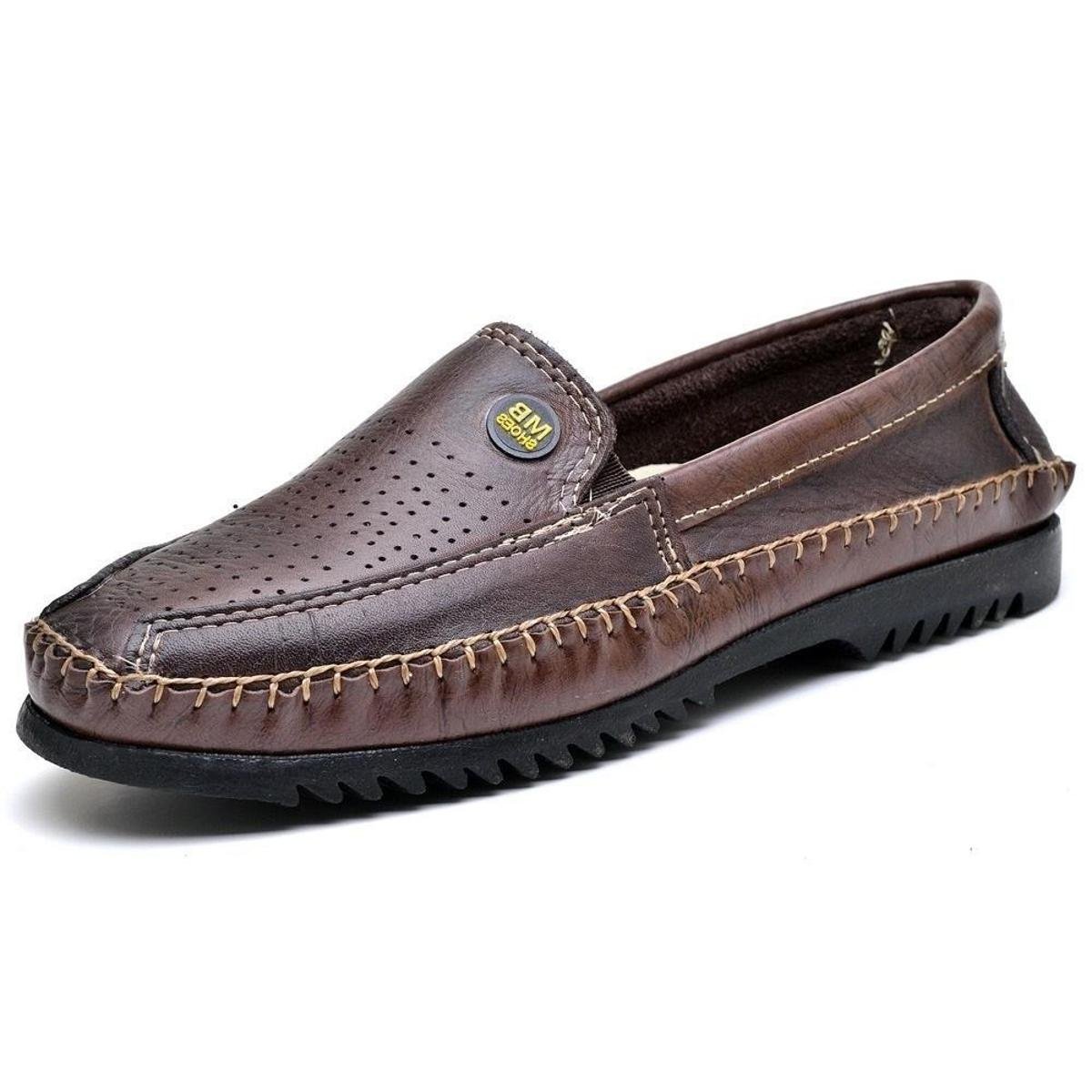 Mocassim Masculino Couro Solado Borracha Tratorado Palmilha EVA Conforto - Marrom Menor preço em Mocassim Masculino Couro Solado Borracha Tratorado Palmilha EVA Conforto - Marrom