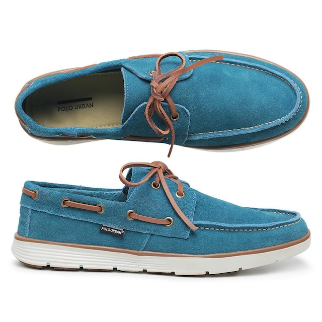 Mocassim Masculino Dockside Top Sider em Couro Polo Urban Turquesa