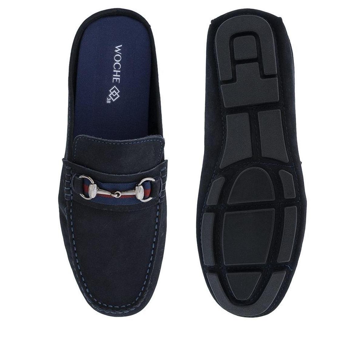 Mocassim Mule Woche com Fivela Couro Marinho - 48 - Azul | Zattini