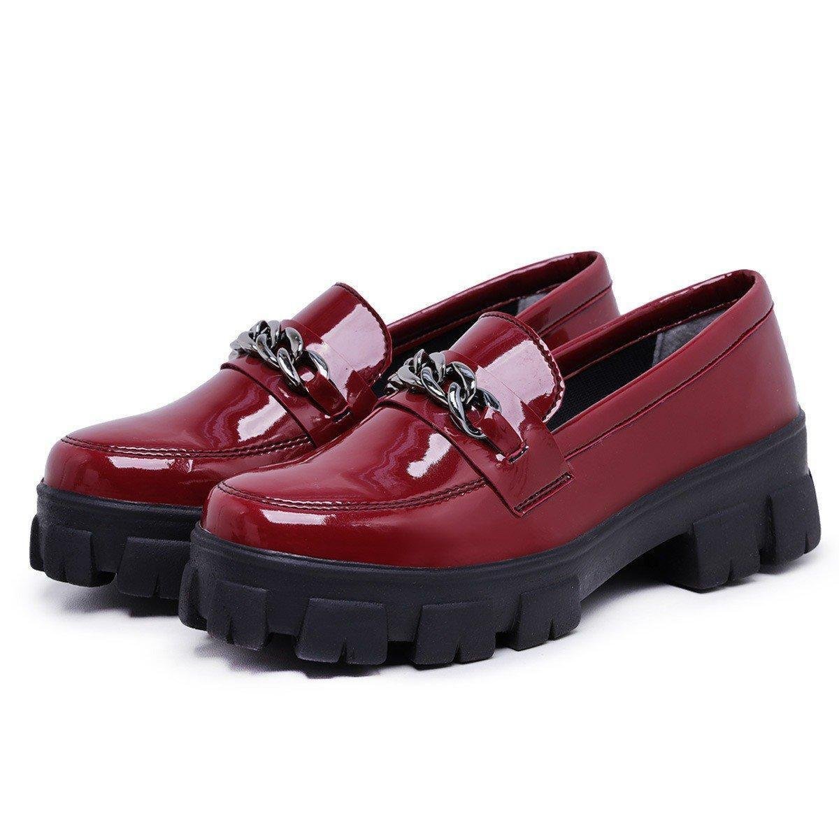 Mocassim Oxford Feminino Derby Sola Tratorada Bordô Menor preço em Mocassim Oxford Feminino Derby Sola Tratorada Bordô