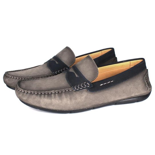 Mocassim Savelli Masculino Couro Calce Fácil Macio Leve - Cinza