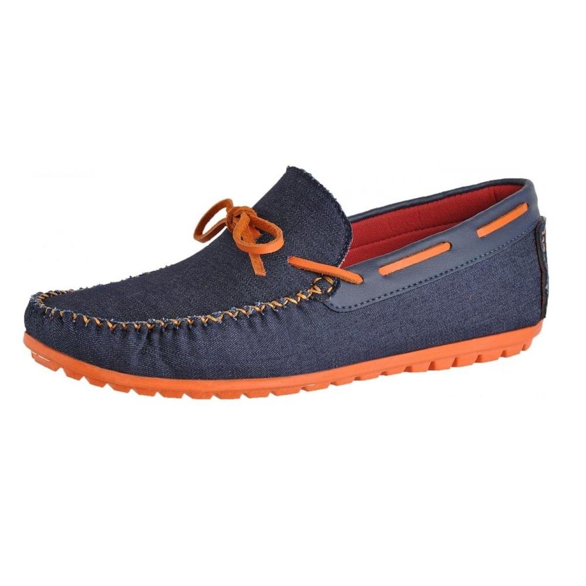 Mocassim Tecido Just Walk Sola Borracha Masculino - Marinho+Laranja |  Zattini
