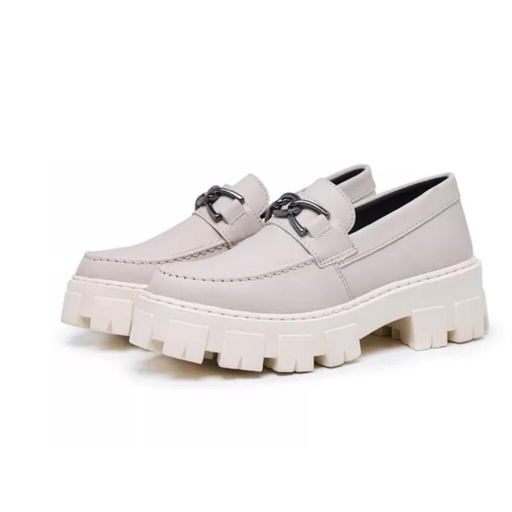 Mocassim Tratorado Feminino Corrente Metal Estilo Blogueira Casual Calce Facil Palmilha EVA