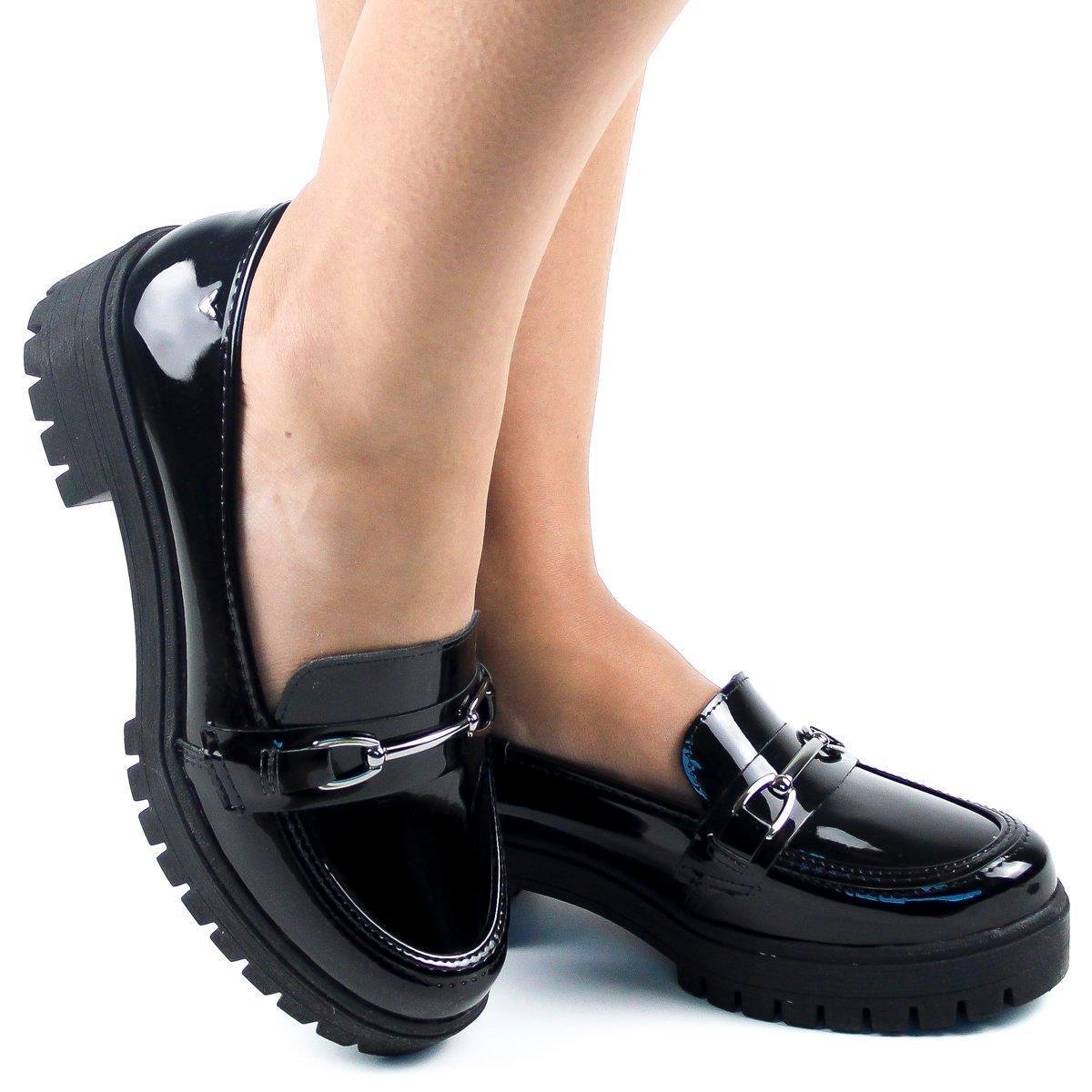 Mocassim Tratorado Mississipi Verniz Com Fivela Feminino - Preto Menor preço em Mocassim Tratorado Mississipi Verniz Com Fivela Feminino - Preto
