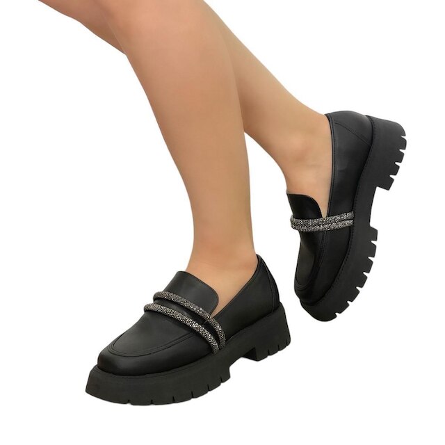Mocassim Vizzano Feminino Tratorado Loafer Plataforma Brilho - Preto - 38