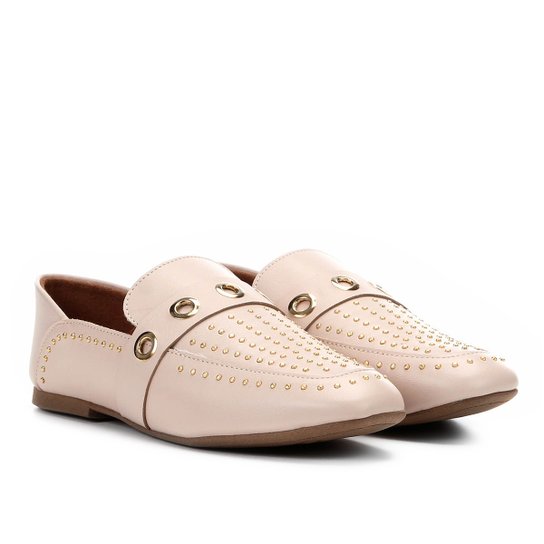 Mocassim Vizzano Loafer Tachas Ilhoses Feminino - Bege