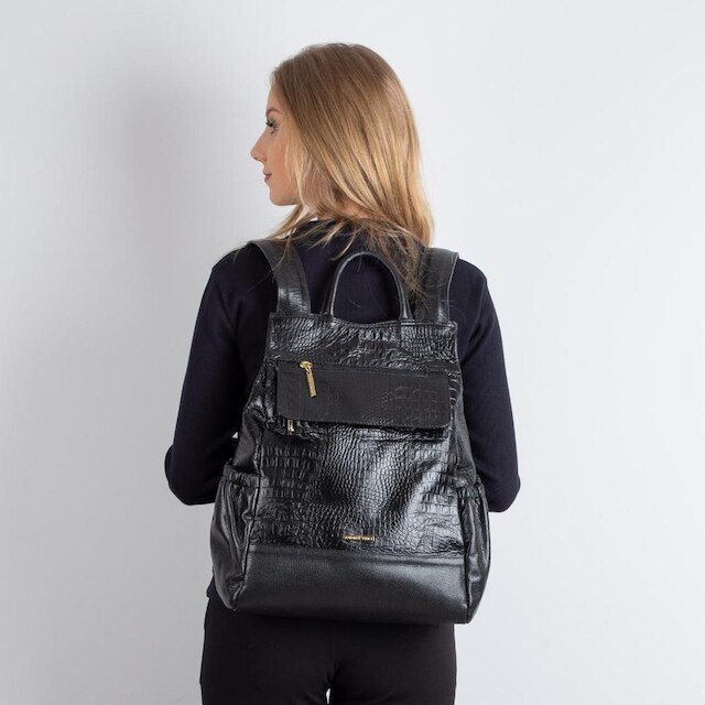 Mochila antifurto de couro croco feminina Suelen