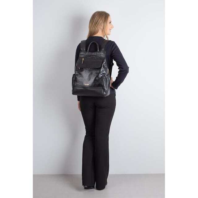 Mochila antifurto de couro croco feminina Suelen