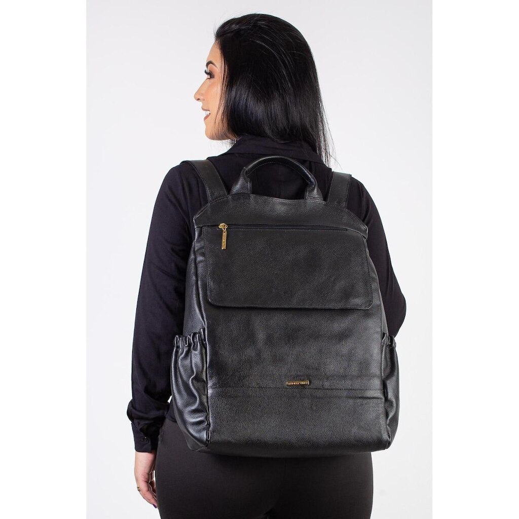 Mochila antifurto grande de couro liso Suzana