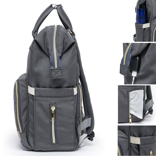 Mochila Bolsa Maternidade Bebê Lequeen Menina Menino Com Porta Mamadeira Térmico