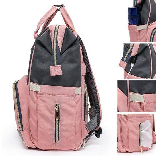 Mochila Bolsa Maternidade Bebê Lequeen Menina Menino Com Porta Mamadeira Térmico
