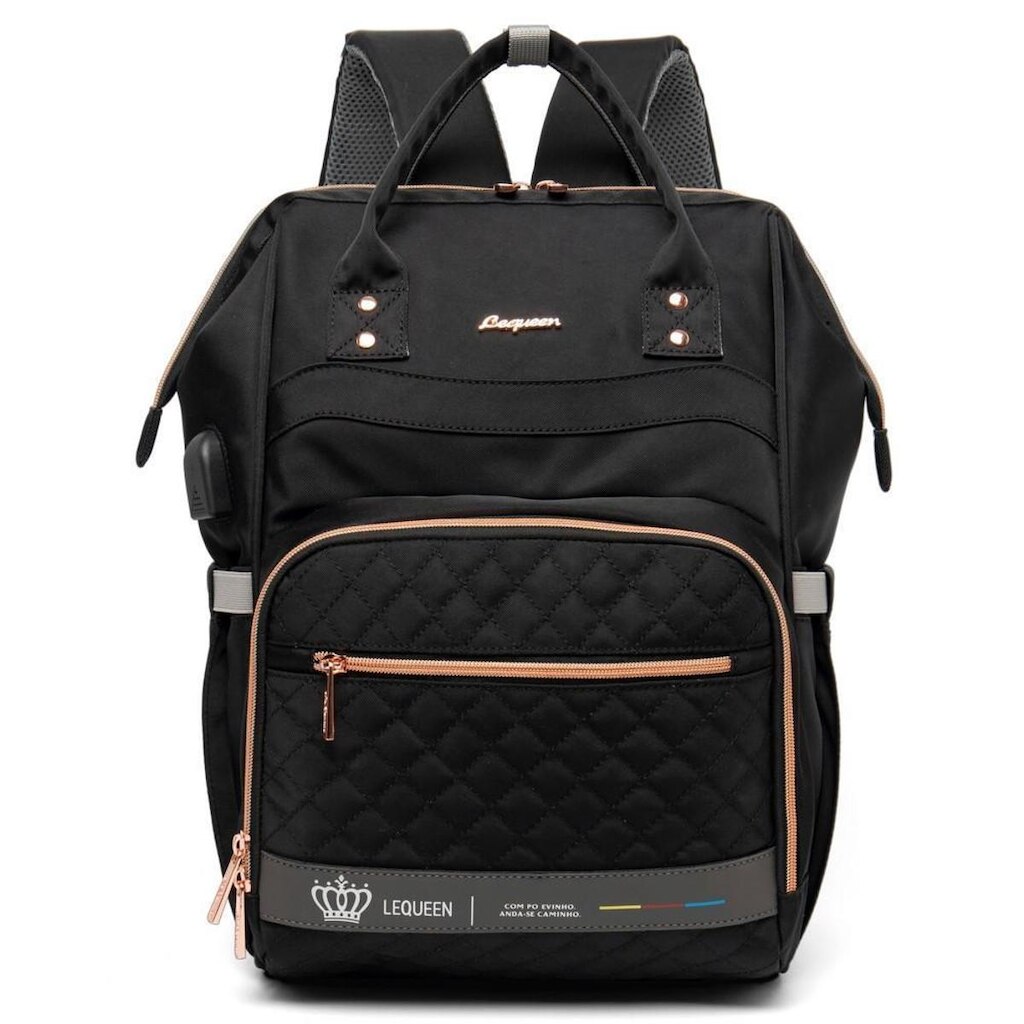 Mochila Bolsa Maternidade Lequeen Espaçosa Impermeável USB Reforçada