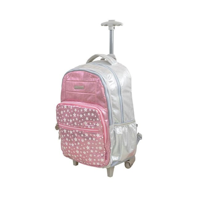 Mochila Carrinho Preto e Lilás Kids Bolso Frontal Estrelas | Seanite